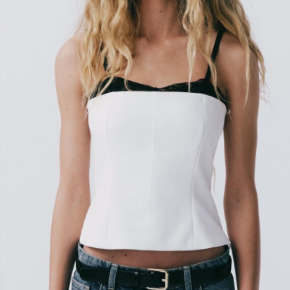 lace trim blend zara corset top spaghetti strap top viral - Picture 2 of 2